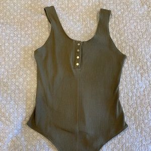 Body suit olive green three button detail